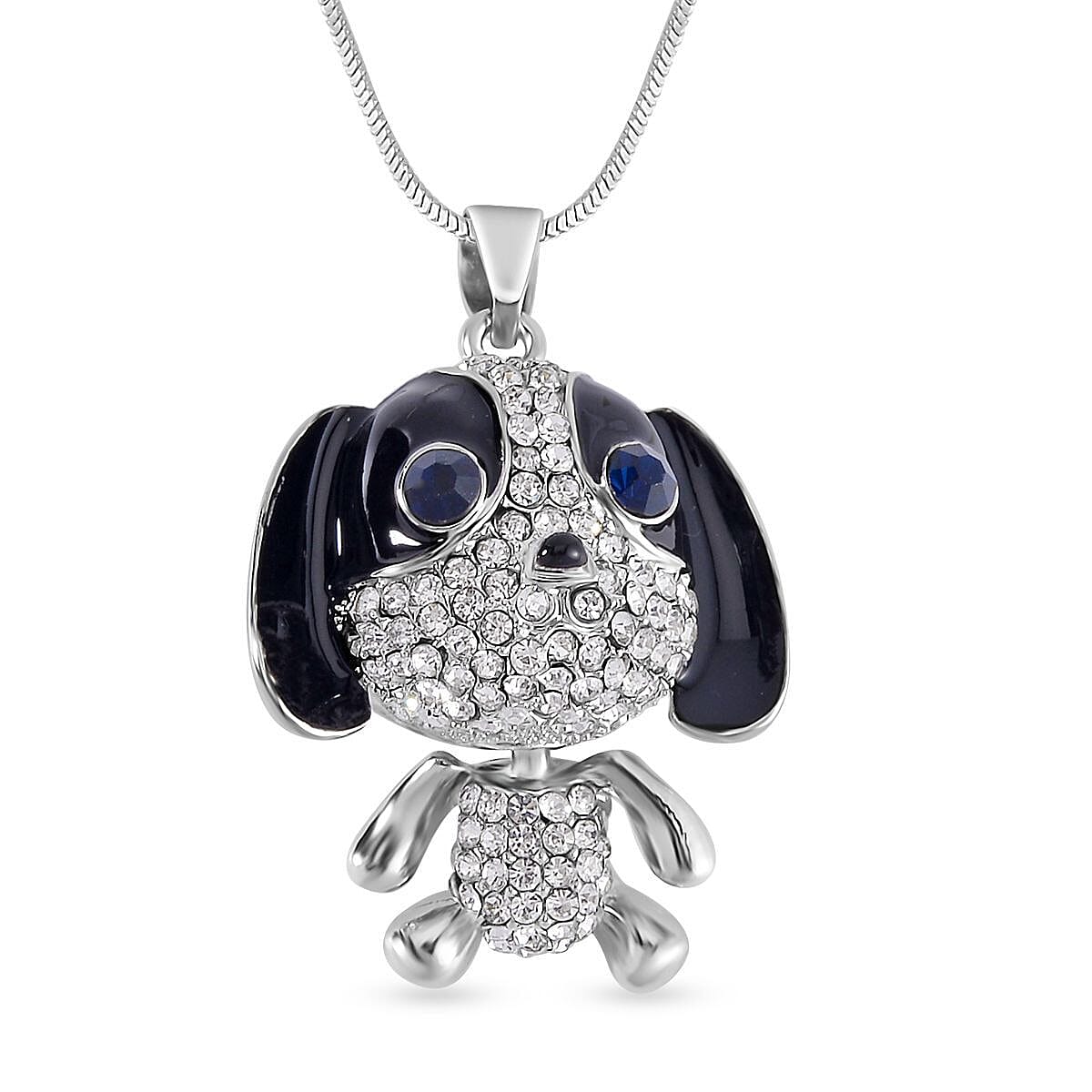 Black & White Austrian Crystal Enamelled Puppy Necklace (Size - 28)