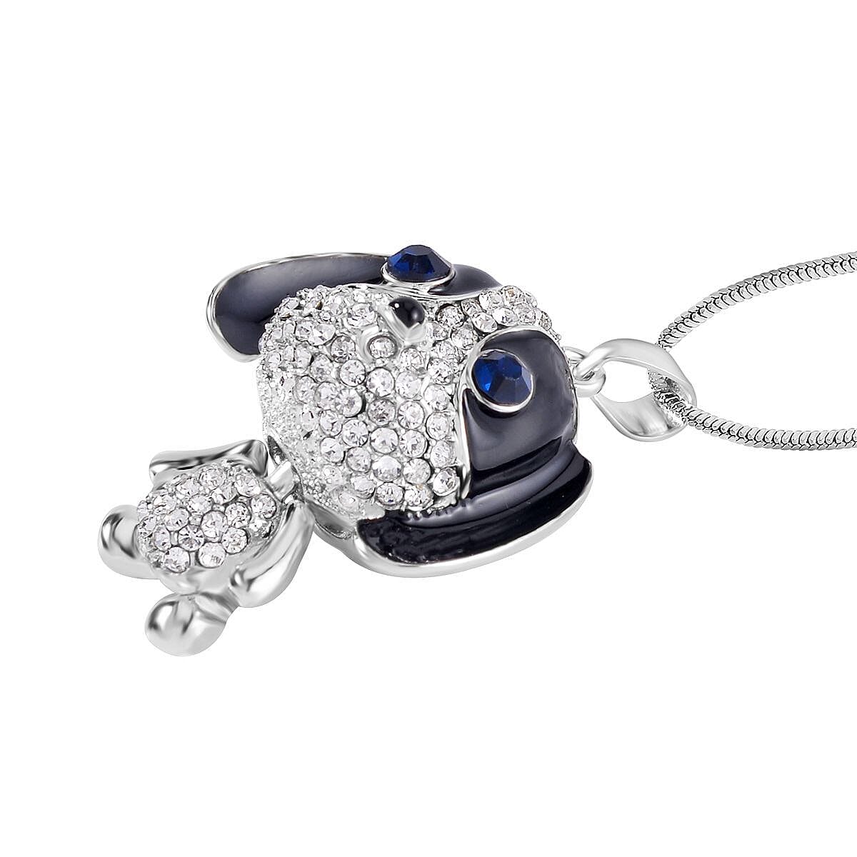 Black & White Austrian Crystal Enamelled Puppy Necklace (Size - 28)