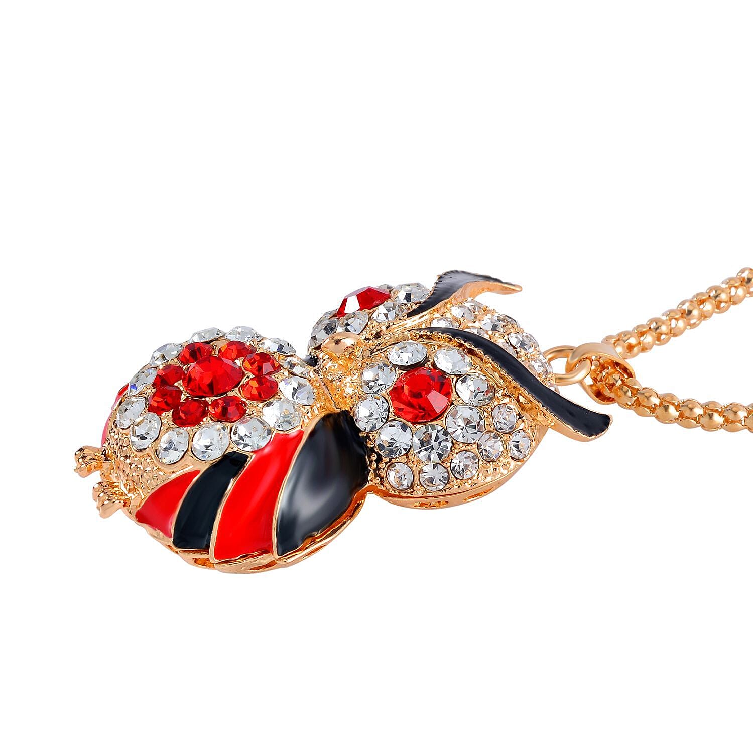  Red & White Austrian Crystal Owl Necklace (Size 28 - 2 Inch)