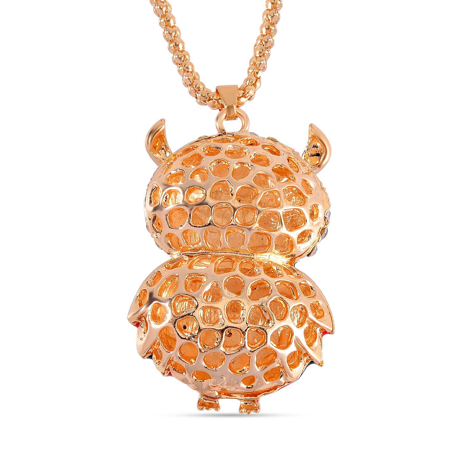  Red & White Austrian Crystal Owl Necklace (Size 28 - 2 Inch)