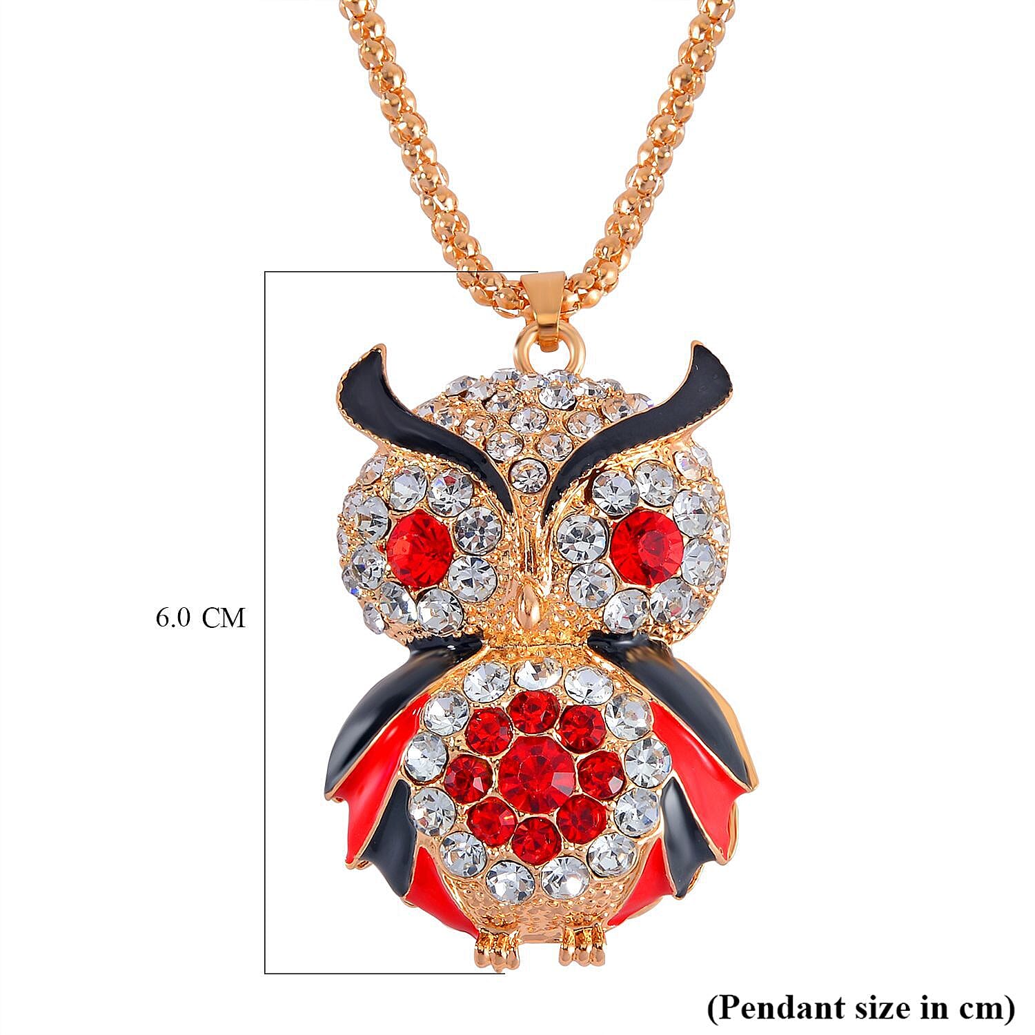  Red & White Austrian Crystal Owl Necklace (Size 28 - 2 Inch)