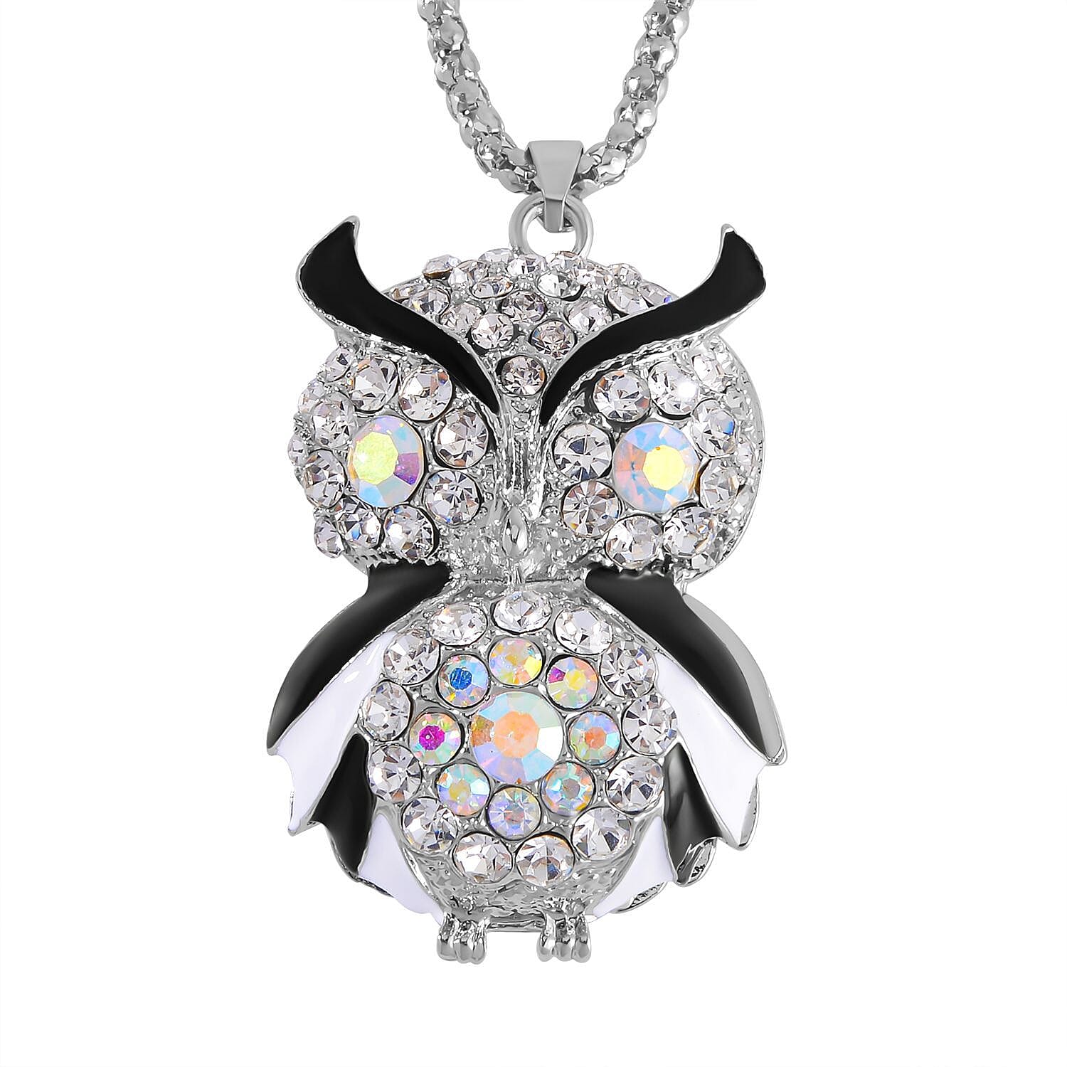AB & White Austrian Crystal Owl Necklace (Size 28 - 2 Inch)
