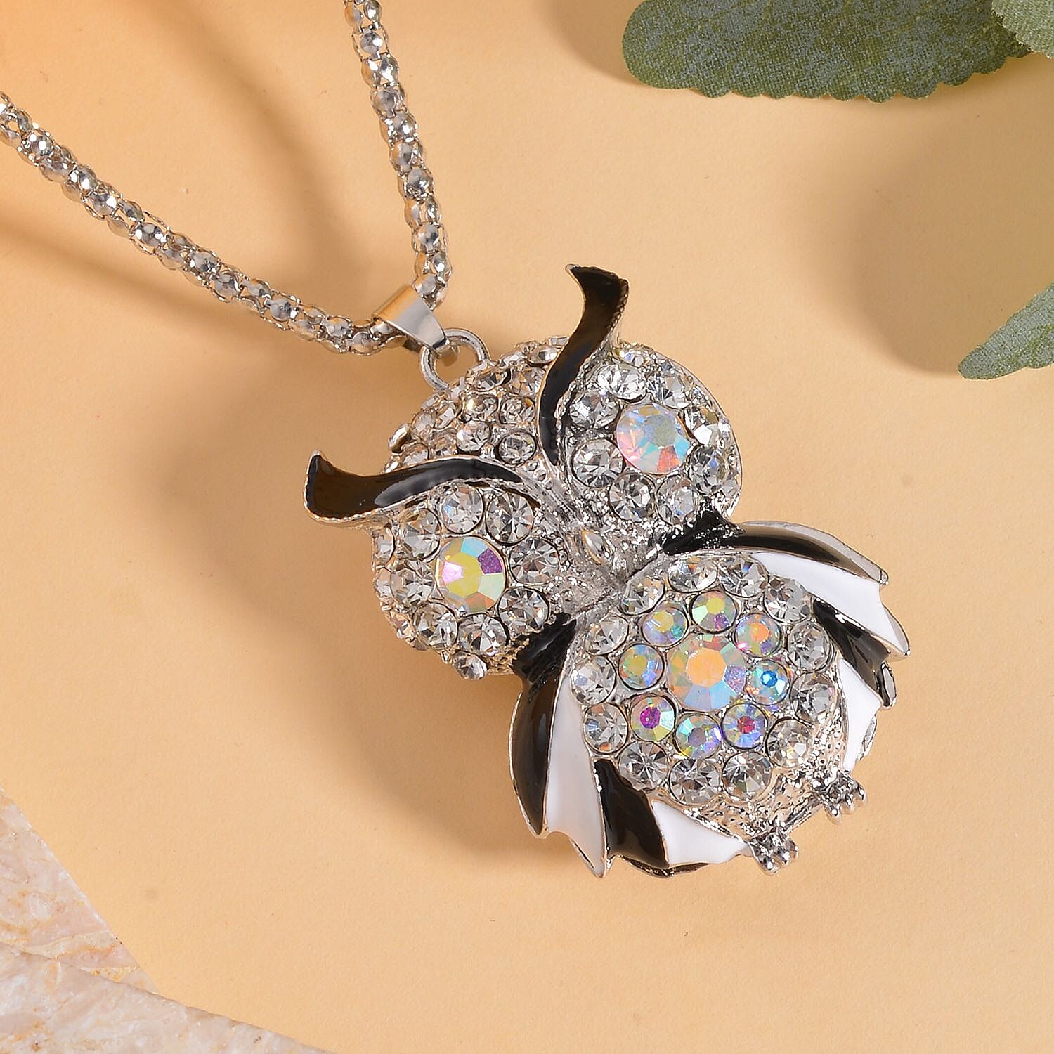 AB & White Austrian Crystal Owl Necklace (Size 28 - 2 Inch)