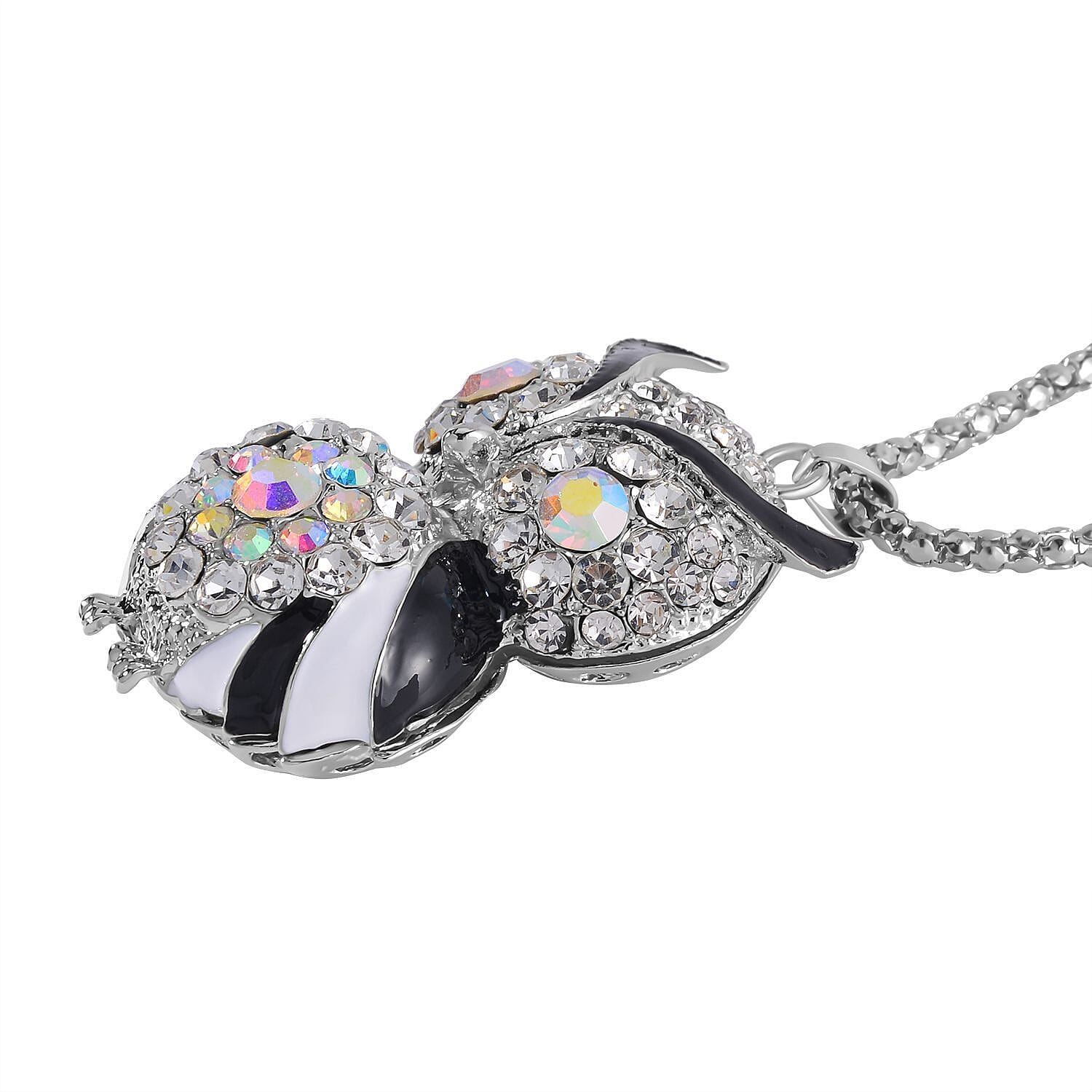 AB & White Austrian Crystal Owl Necklace (Size 28 - 2 Inch)