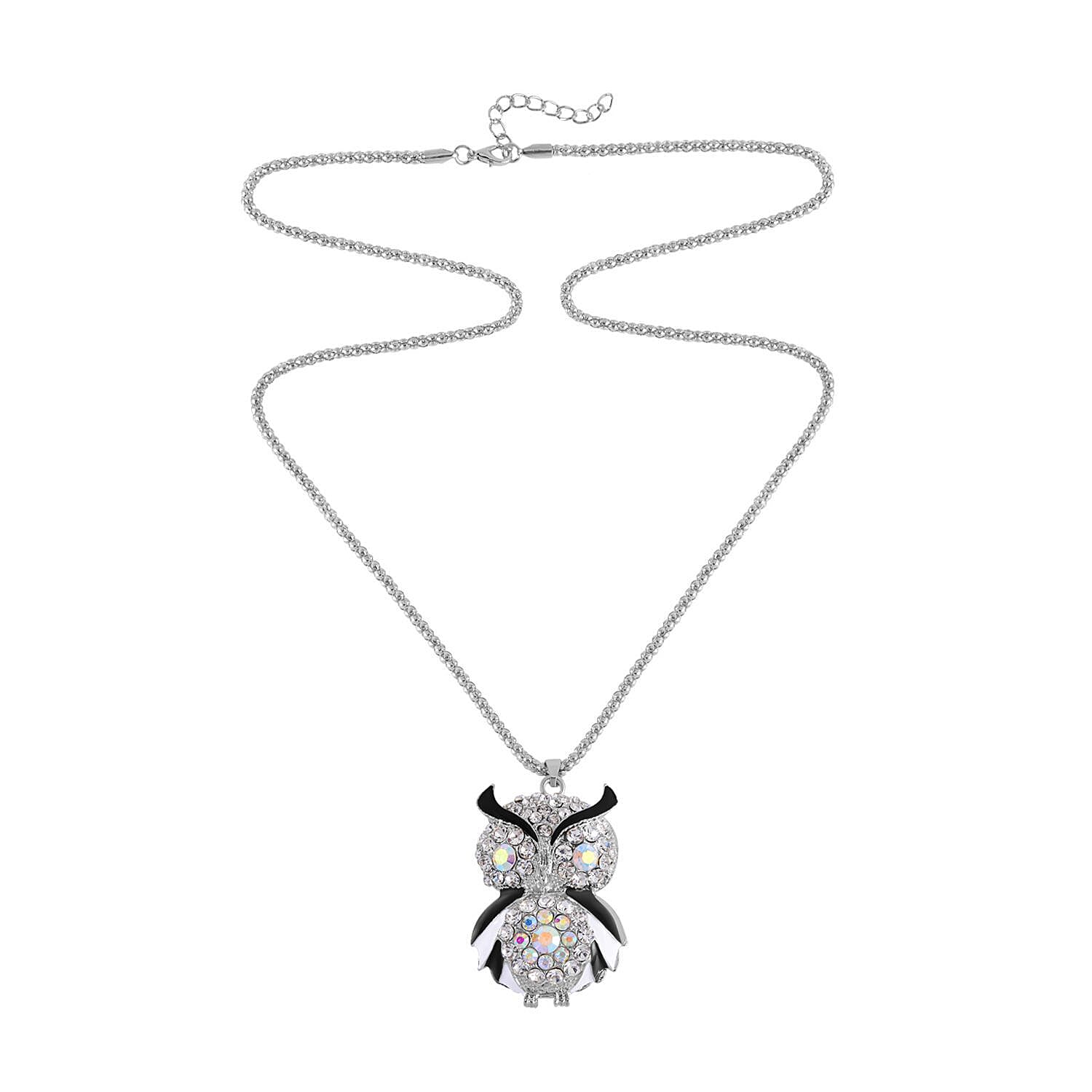 AB & White Austrian Crystal Owl Necklace (Size 28 - 2 Inch)