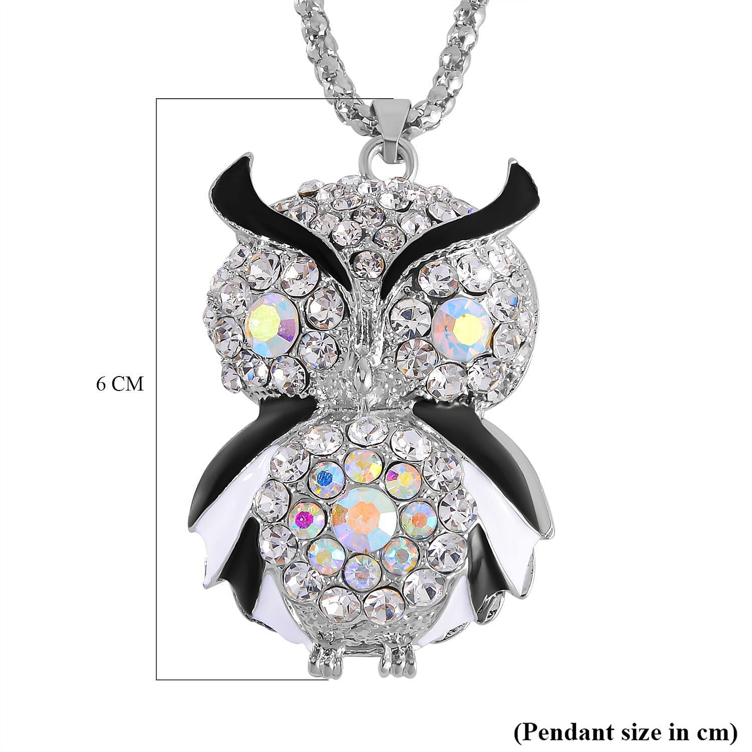 AB & White Austrian Crystal Owl Necklace (Size 28 - 2 Inch)