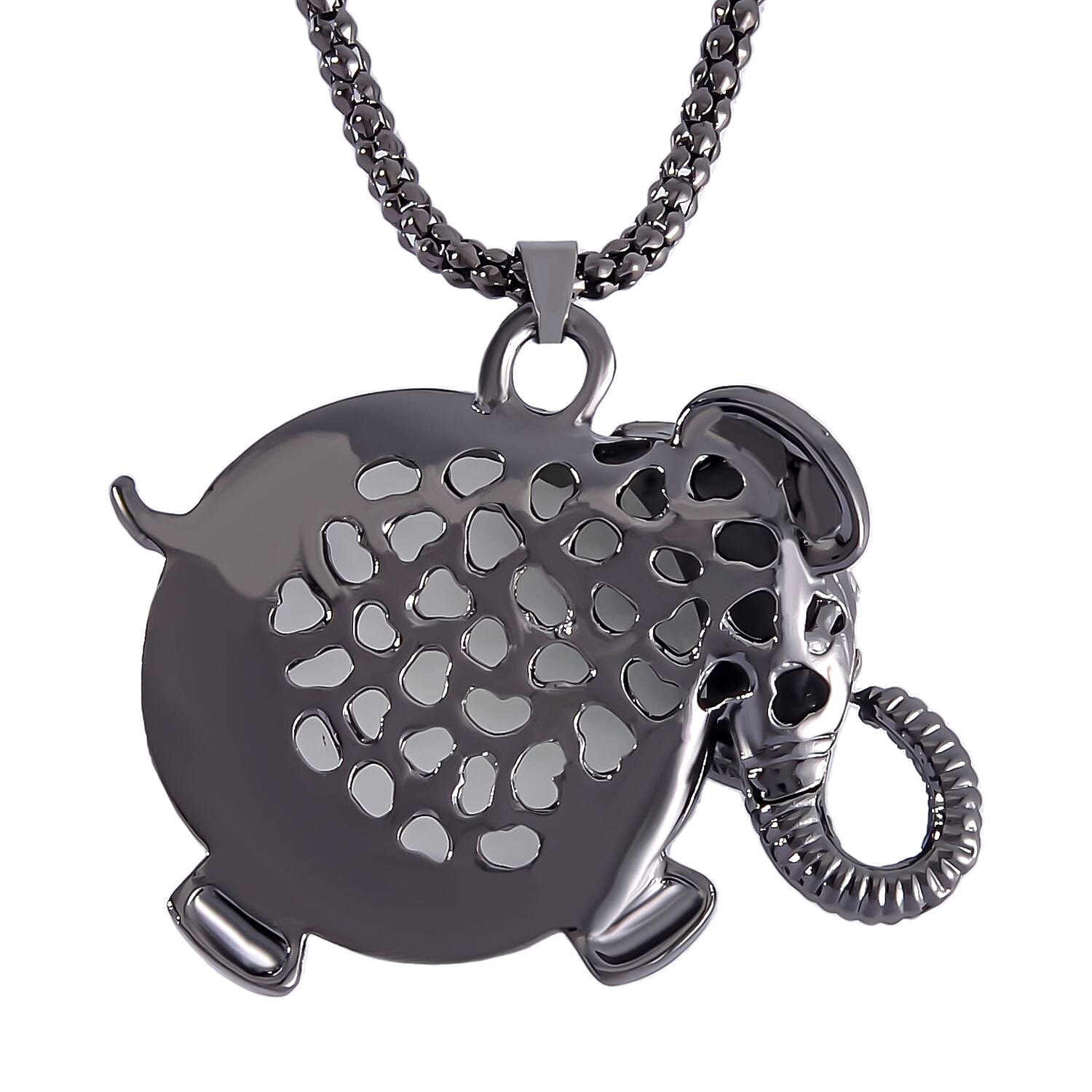 Created White Cats Eye, White & Black Austrian Crystal Elephant Necklace (Size - 28-2 inch Ext.) in Black Tone