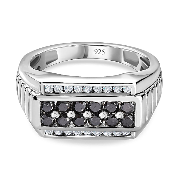 One Time Deal- Natural Black and White Diamond Mens Ring in Platinum ...