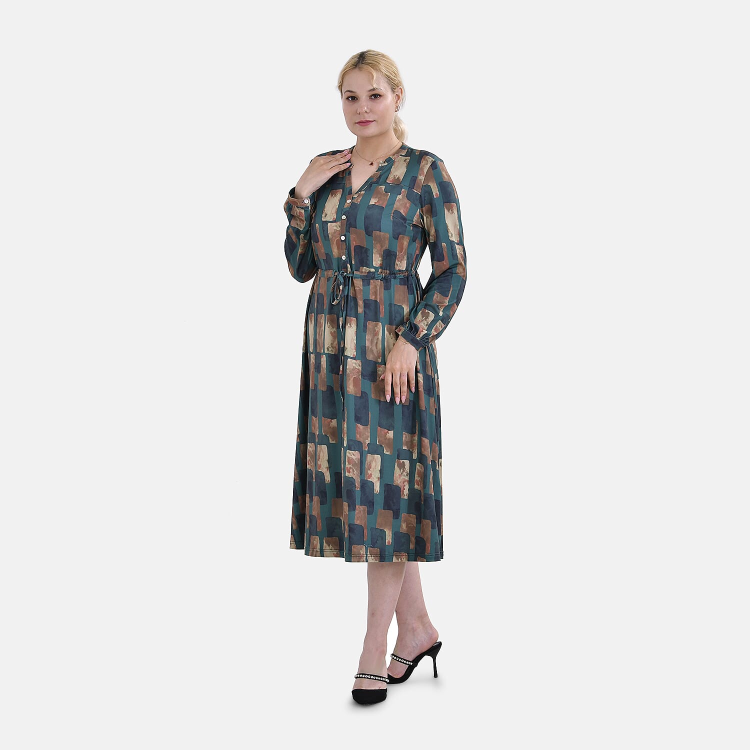 La Marey Jersey Tie-Waist Printed Maxi Dress (Size L) - Green