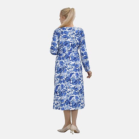 La Marey Jersey Tie Waist Floral Printed Maxi Dress (Size M) - Blue