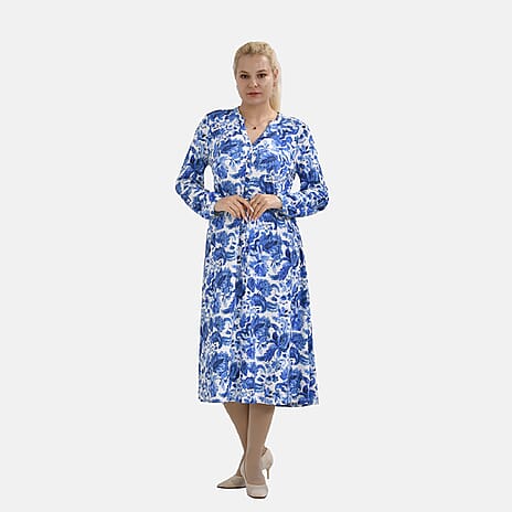 La Marey Jersey Tie Waist Floral Printed Maxi Dress (Size XL) - Blue