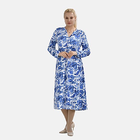 La Marey Jersey Tie Waist Floral Printed Maxi Dress (Size XXL) - Blue