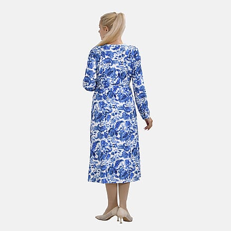La Marey Jersey Tie Waist Floral Printed Maxi Dress (Size XXL) - Blue
