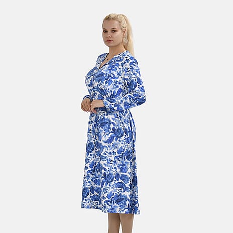 La Marey Jersey Tie Waist Floral Printed Maxi Dress (Size XXL) - Blue