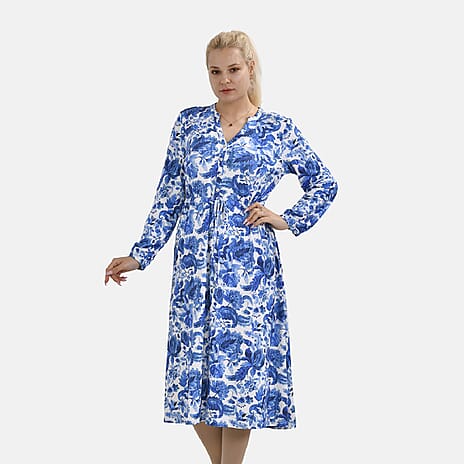 La Marey Jersey Tie Waist Floral Printed Maxi Dress (Size XXL) - Blue