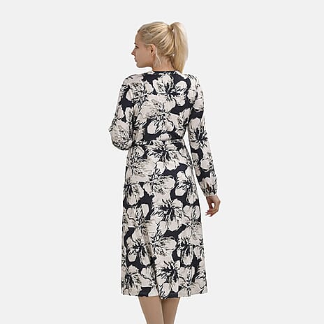La Marey Jersey Tie Waist Floral Printed Maxi Dress (Size M) - Black