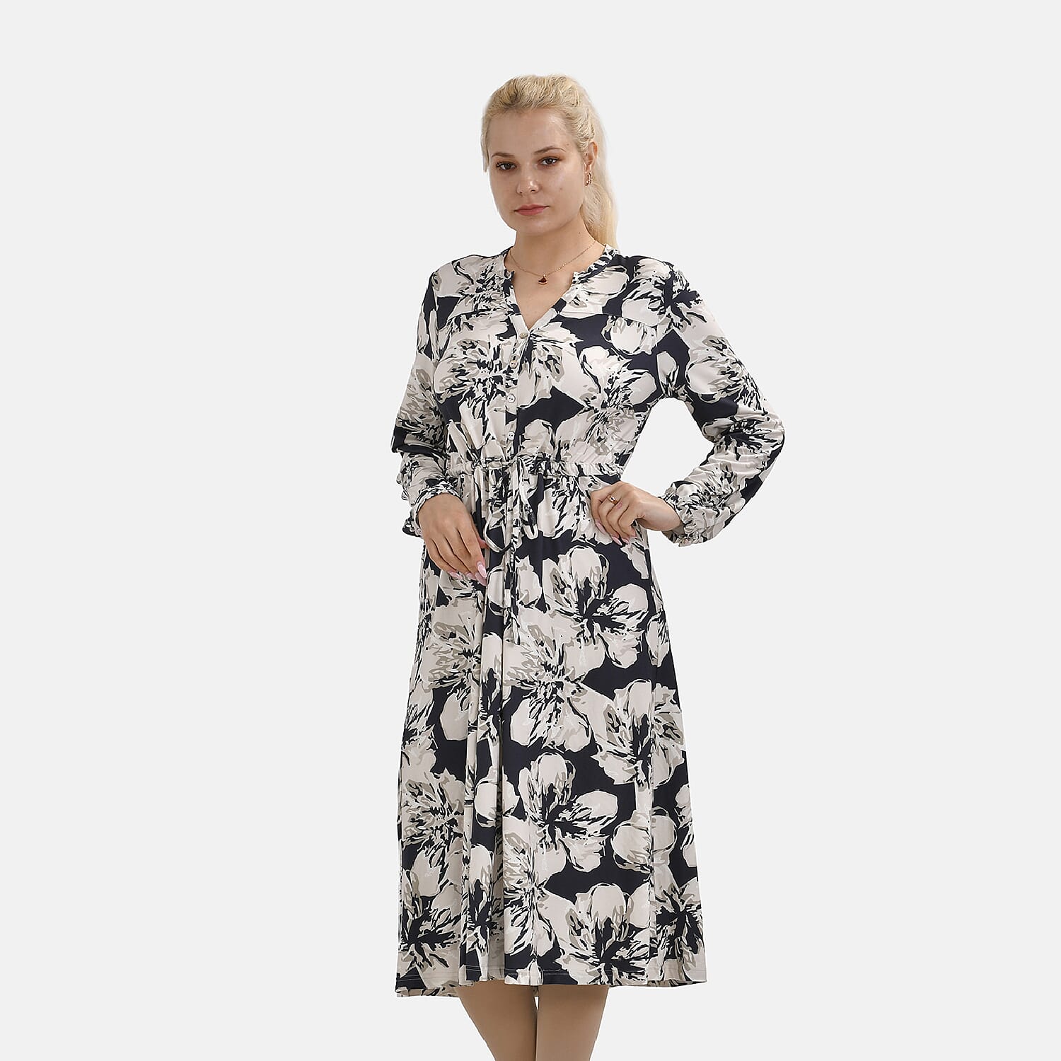 La Marey Jersey Tie Waist Floral Printed Maxi Dress (Size M) - Blue