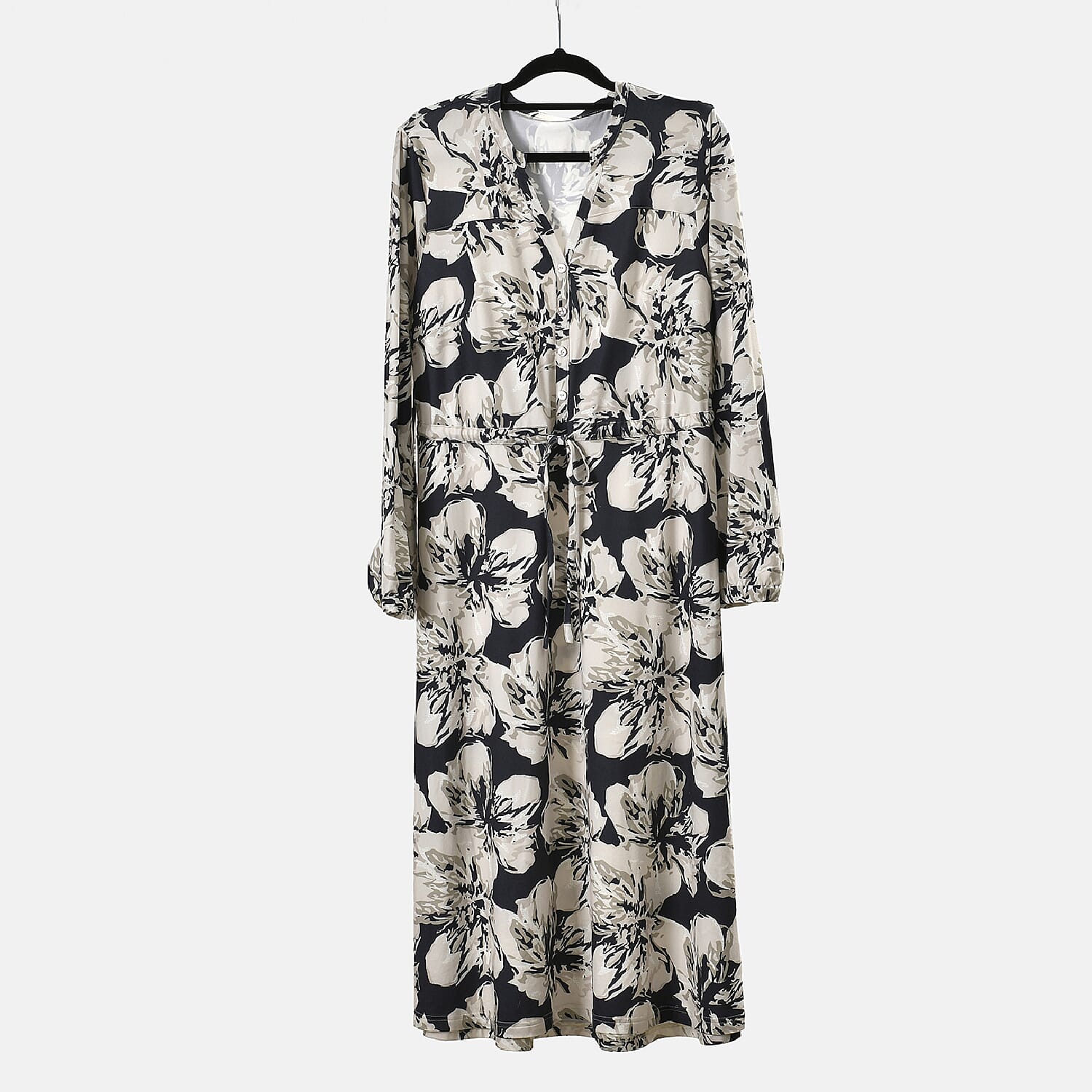 La Marey Jersey Tie Waist Floral Printed Maxi Dress (Size M) - Blue