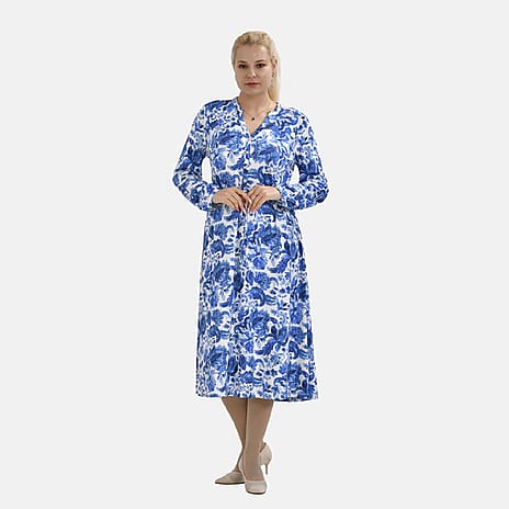 La Marey Jersey Tie Waist Floral Printed Maxi Dress (Size S) - Blue