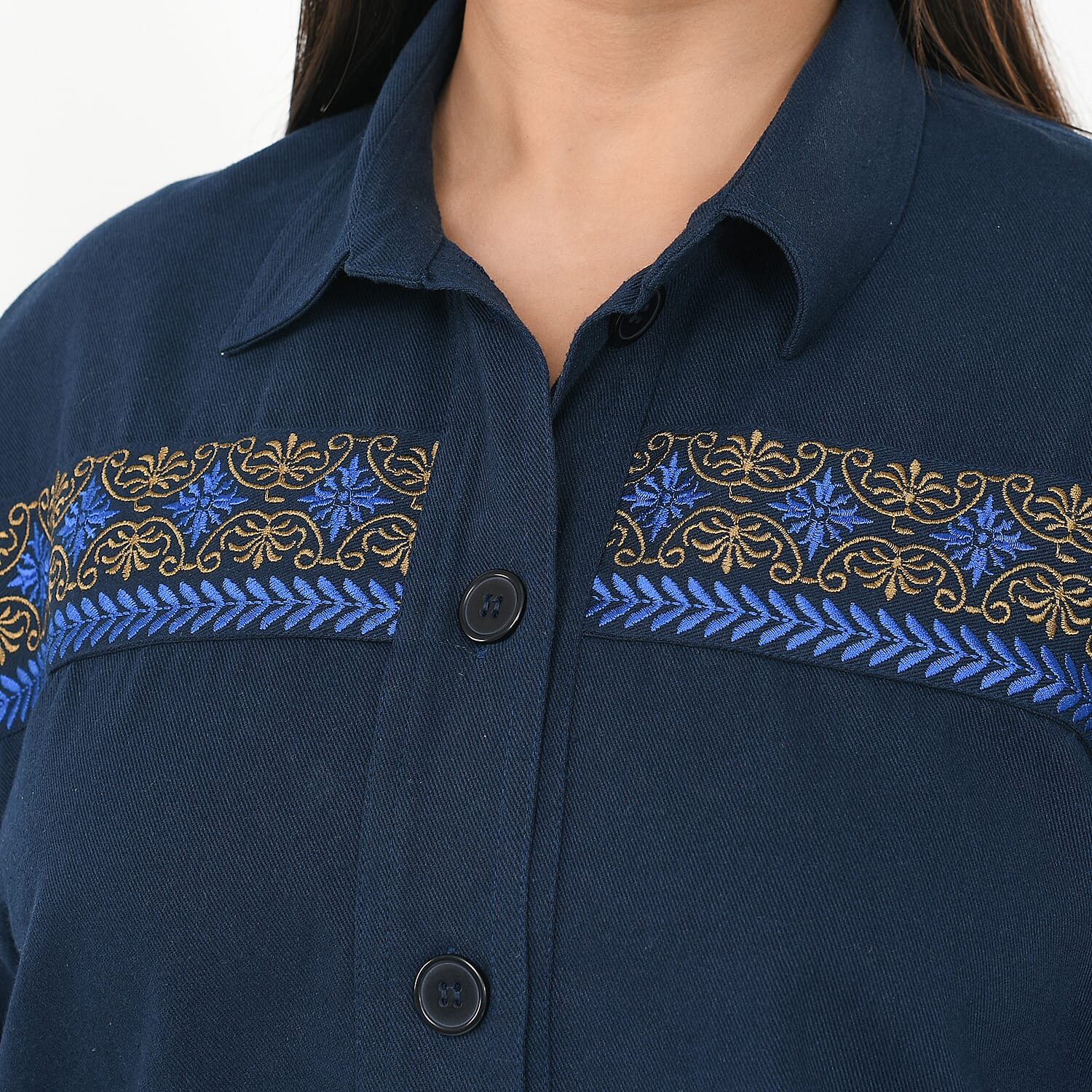 Tamsy 100% Cotton Embroidered Jacket (Size S,8-10) - Navy