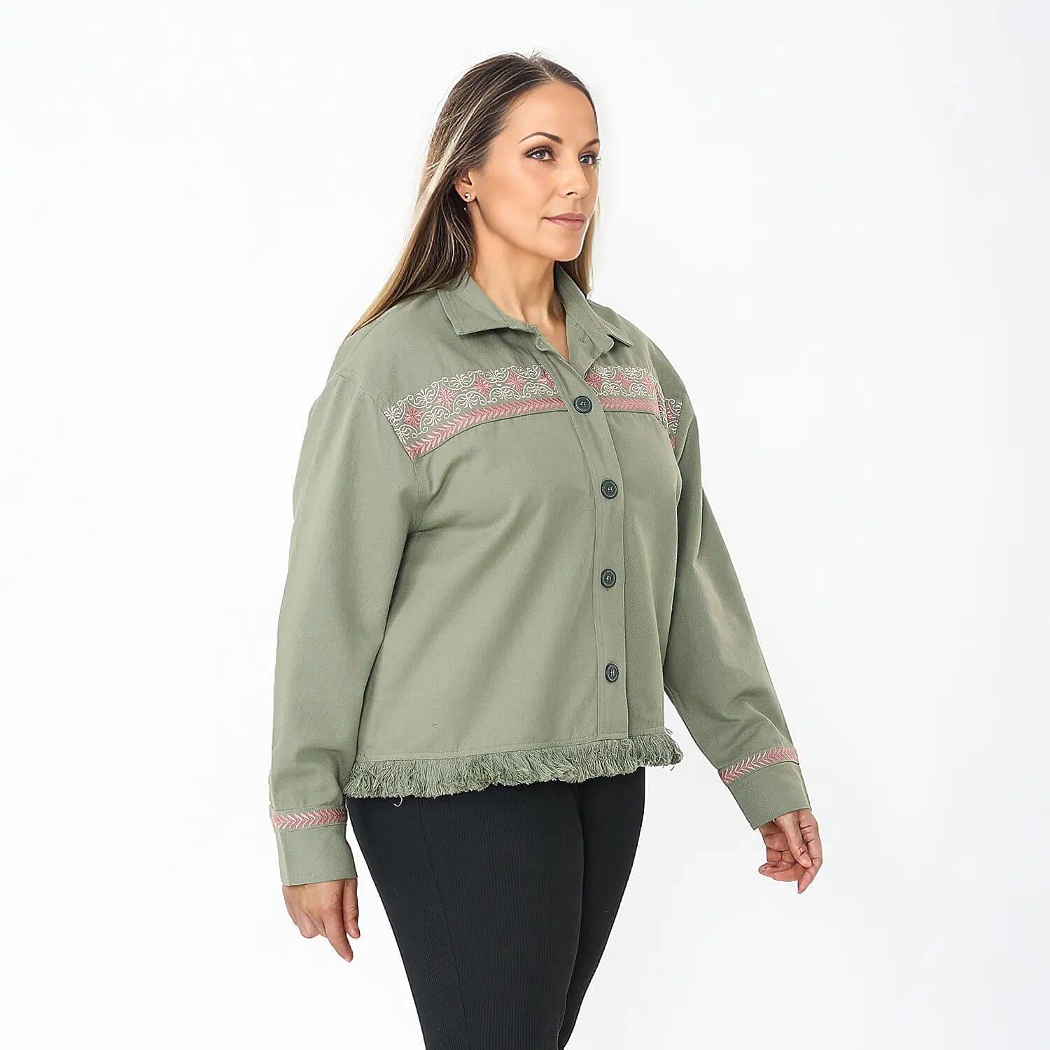 Tamsy 100% Cotton Embroidered Jacket (Size S,8-10) - Navy