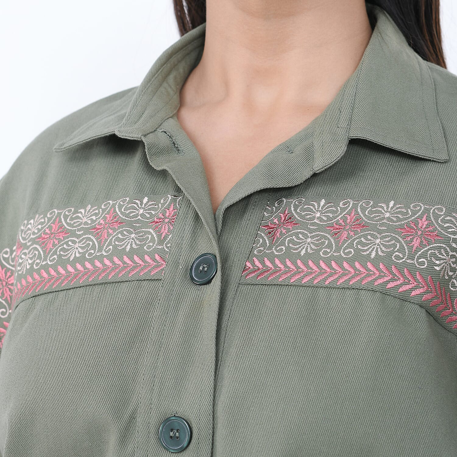 Tamsy 100% Cotton Embroidered Jacket (Size S,8-10) - Navy