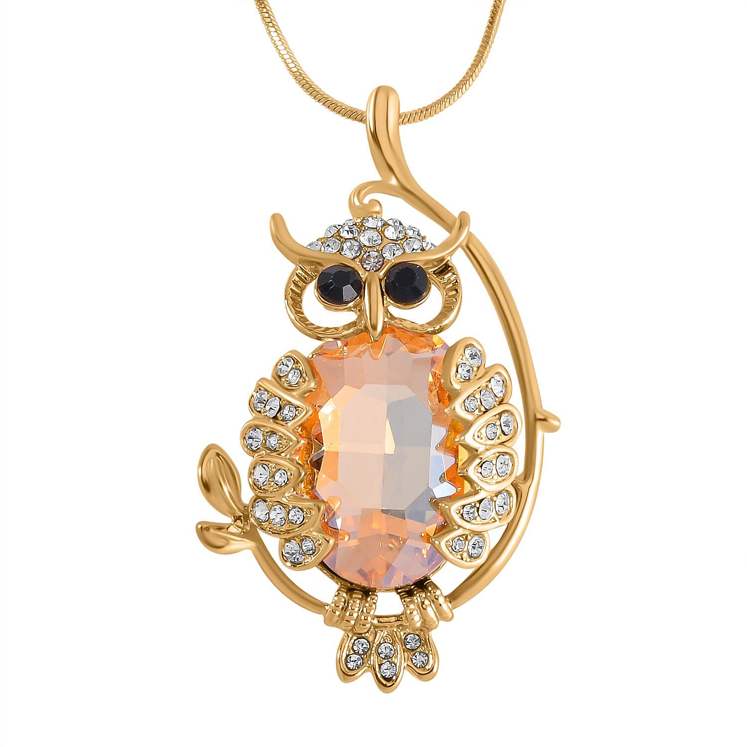 Multi Color Austrian Crystal Owl Necklace (Size - 28-2 inch ext.) in Gold Tone