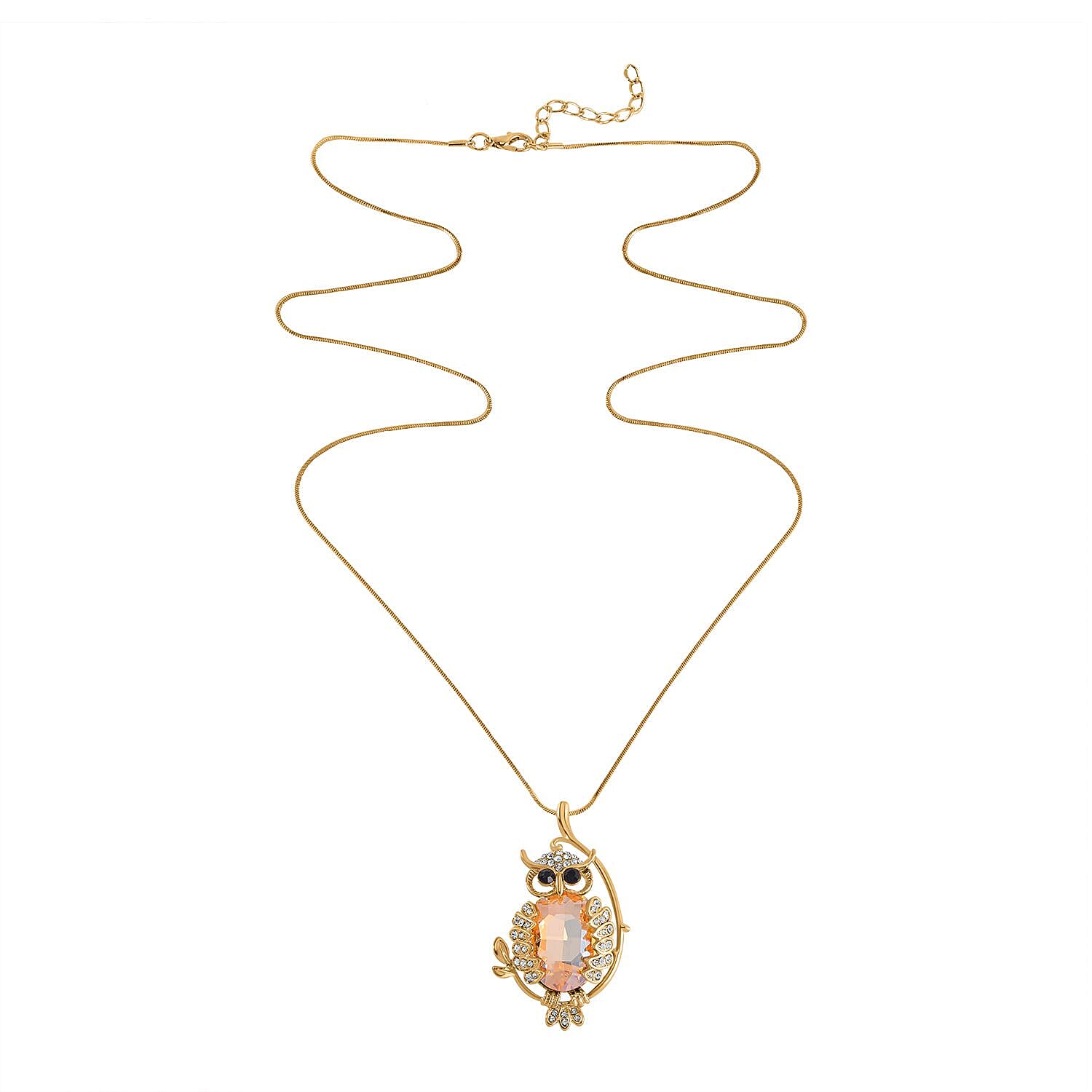 Multi Color Austrian Crystal Owl Necklace (Size - 28-2 inch ext.) in Gold Tone