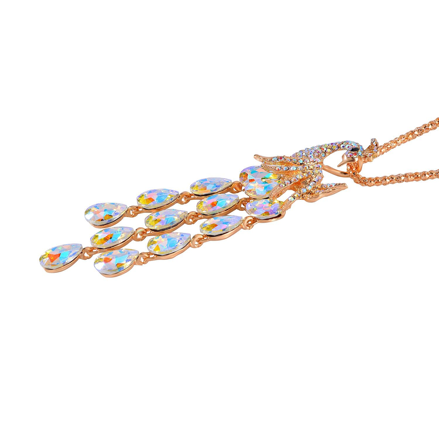 Close Out Deal-  Aurora Borealis &  White Austrian Crystal Peacock Necklace (Size - 28- 2 inch Ext.)