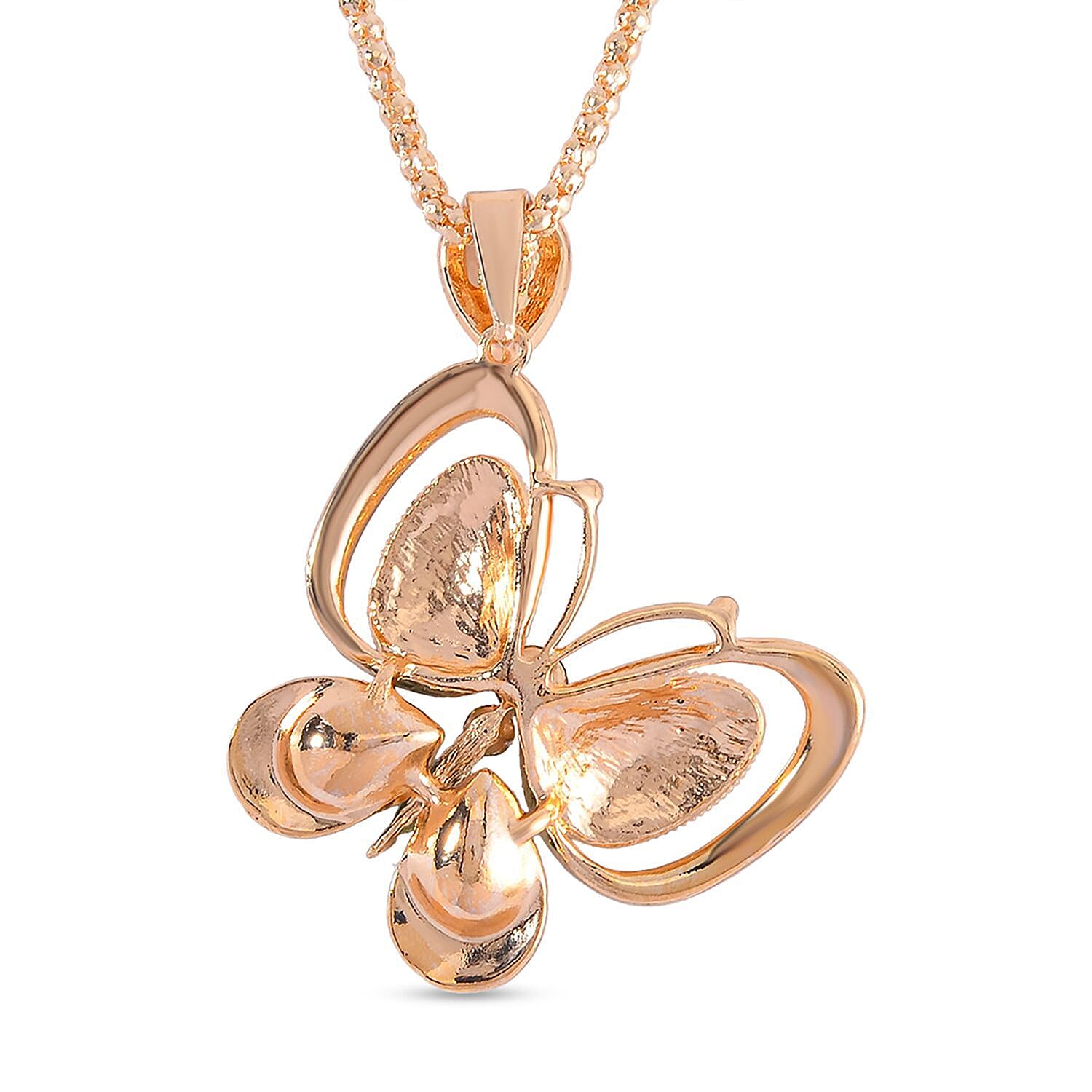 Green & White Austrian Crystal Butterfly Necklace (Size - 28) in Yellow Gold Tone