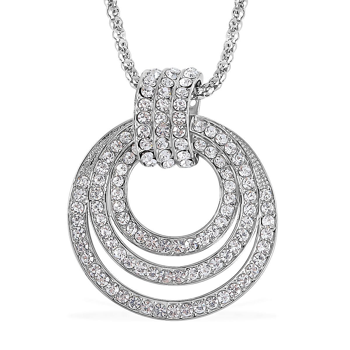 White Austrian Crystal Circle Necklace (Size - 28)