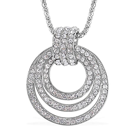 White Austrian Crystal Circle Necklace (Size - 28)