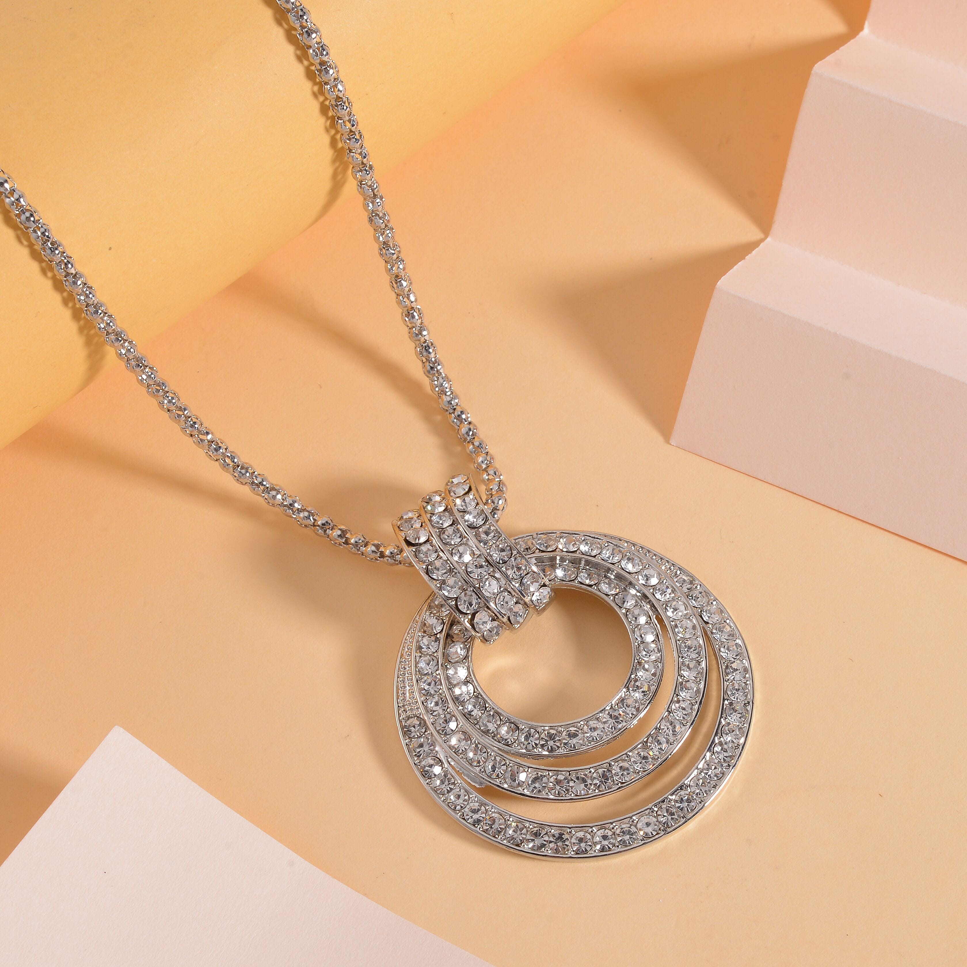 White Austrian Crystal Circle Necklace (Size - 28)