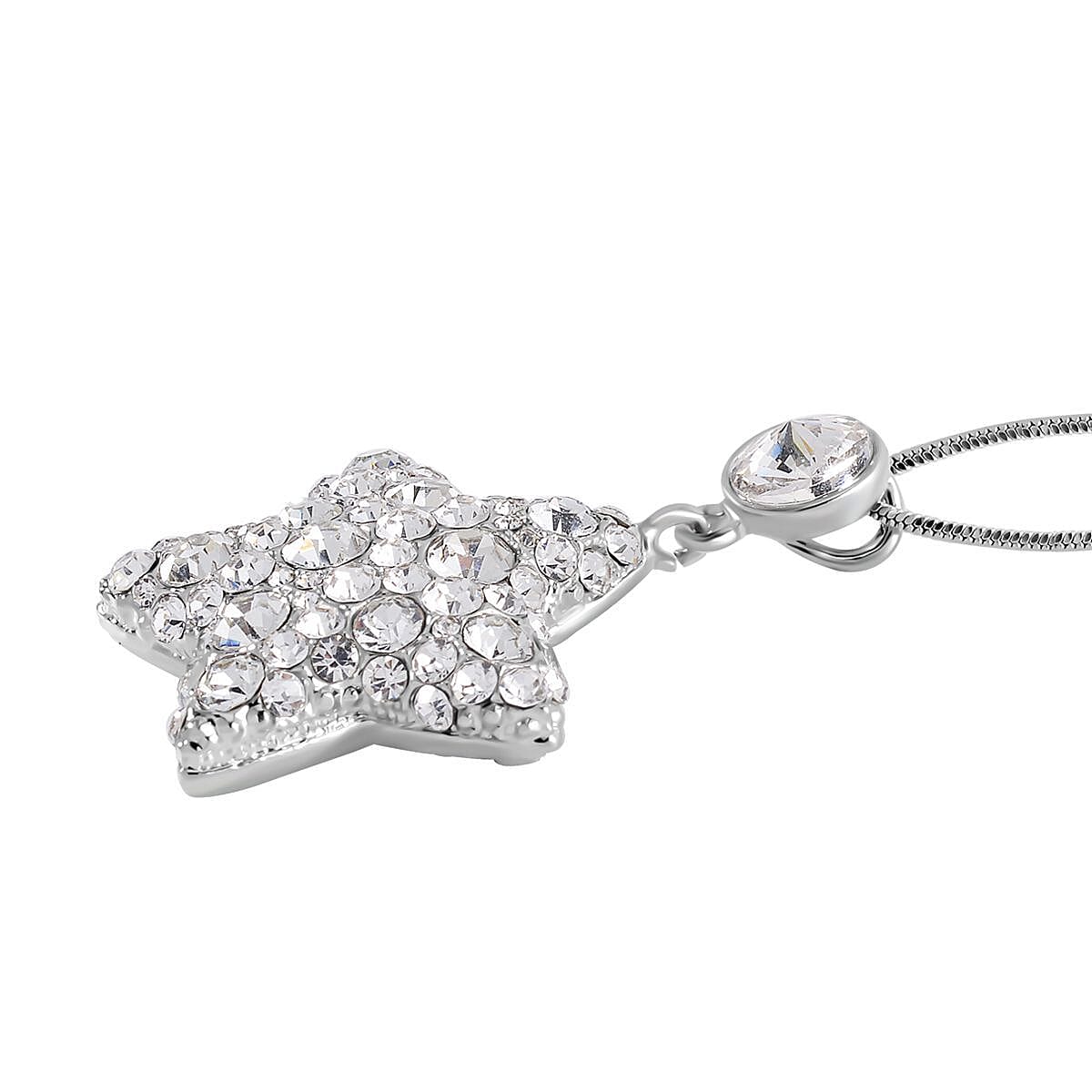 Austrian White Crystal Star Necklace (Size - 28) in Silver Tone
