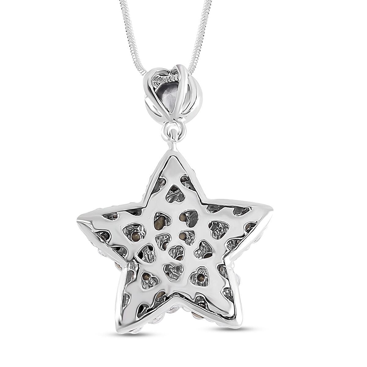 Austrian White Crystal Star Necklace (Size - 28) in Silver Tone