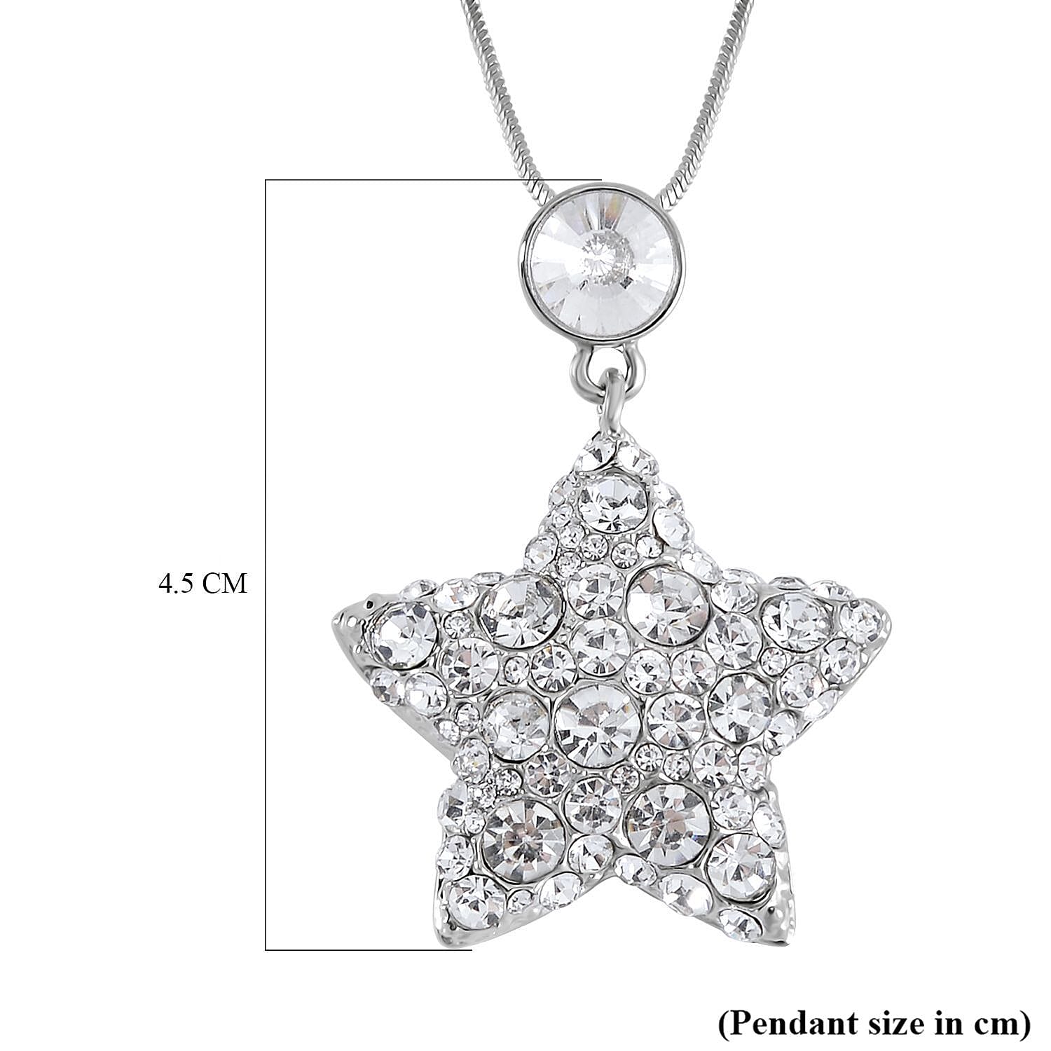 Austrian White Crystal Star Necklace (Size - 28) in Silver Tone