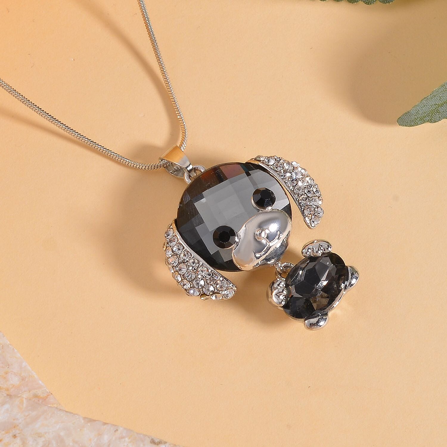 Multi Colour Austrian Crystal Dog Necklace (Size - 28-2 inch Ext.) in Silver Tone