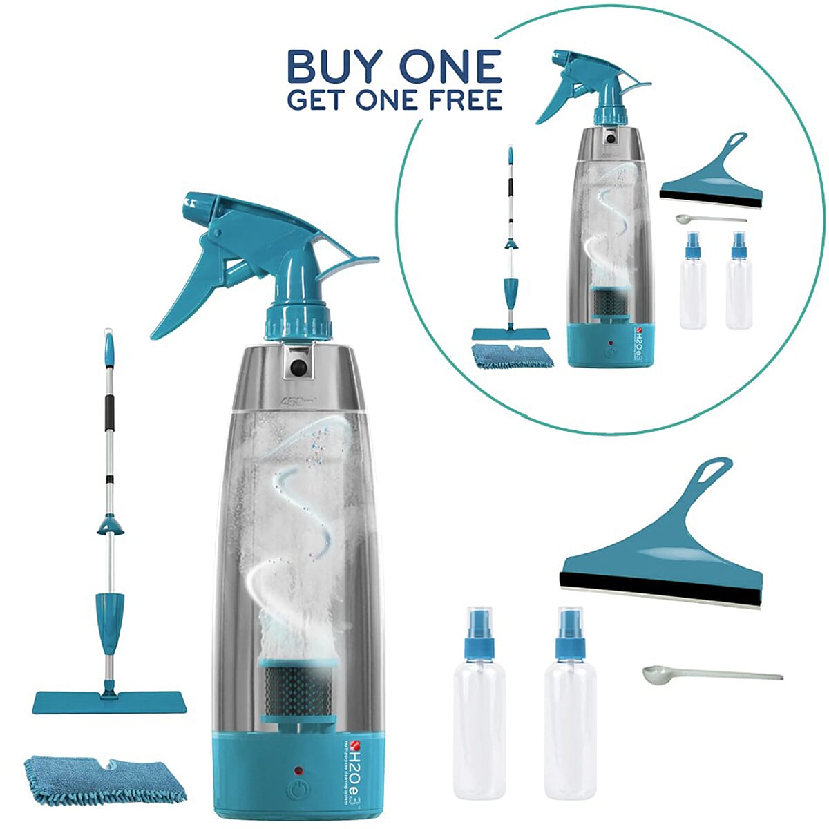 Spring BOGOF Offer- 14 Piece H20 E3 Multi-Purpose Home Cleaning Solution, inc Activator Bottle, Mop Unit, Travel Bottles and Glass Squeegee