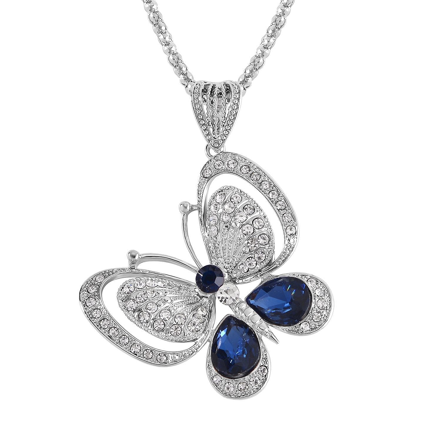  Blue Crystal , White Crystal Necklace (Size - 28) 0.02 ct 0.020 Ct.