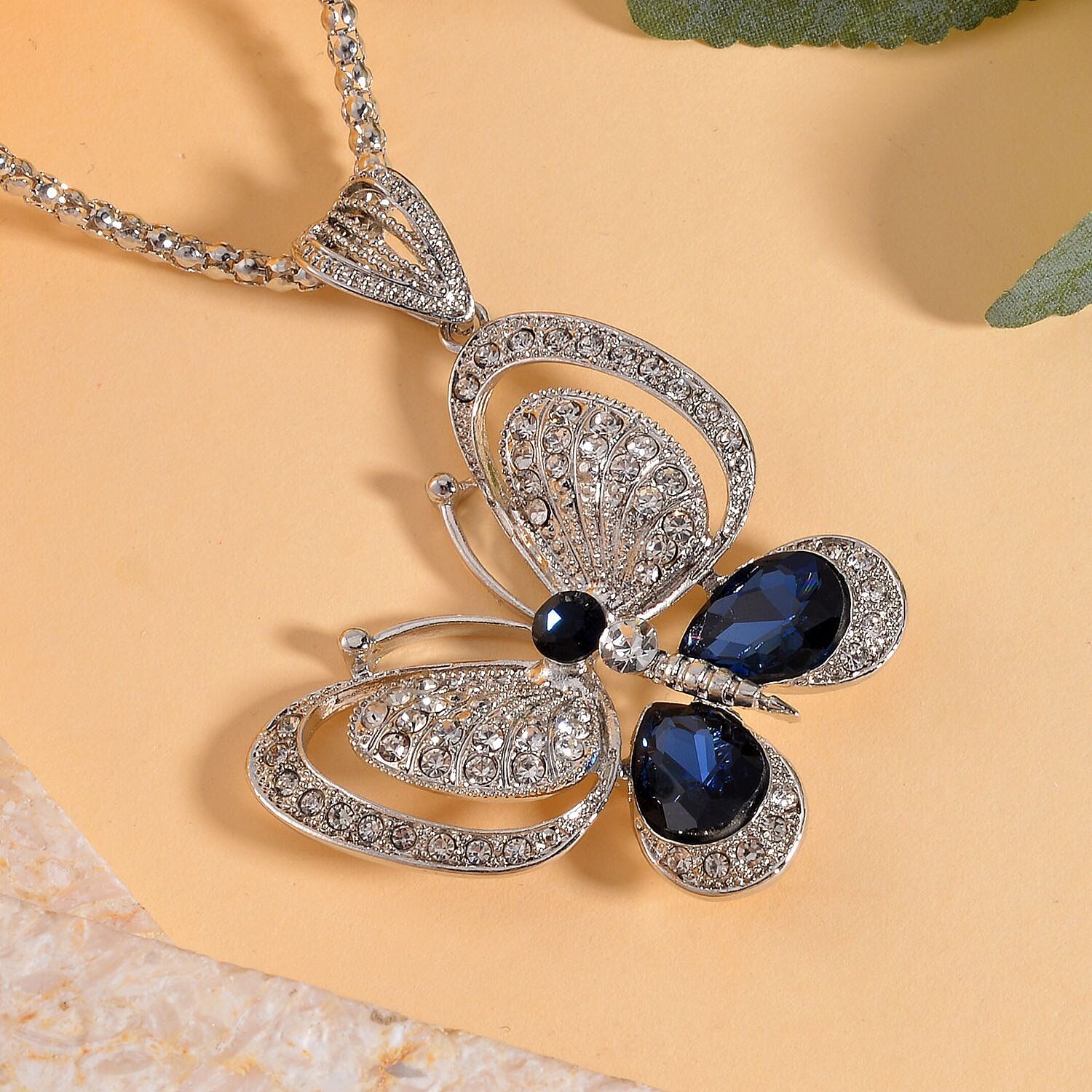  Blue Crystal , White Crystal Necklace (Size - 28) 0.02 ct 0.020 Ct.