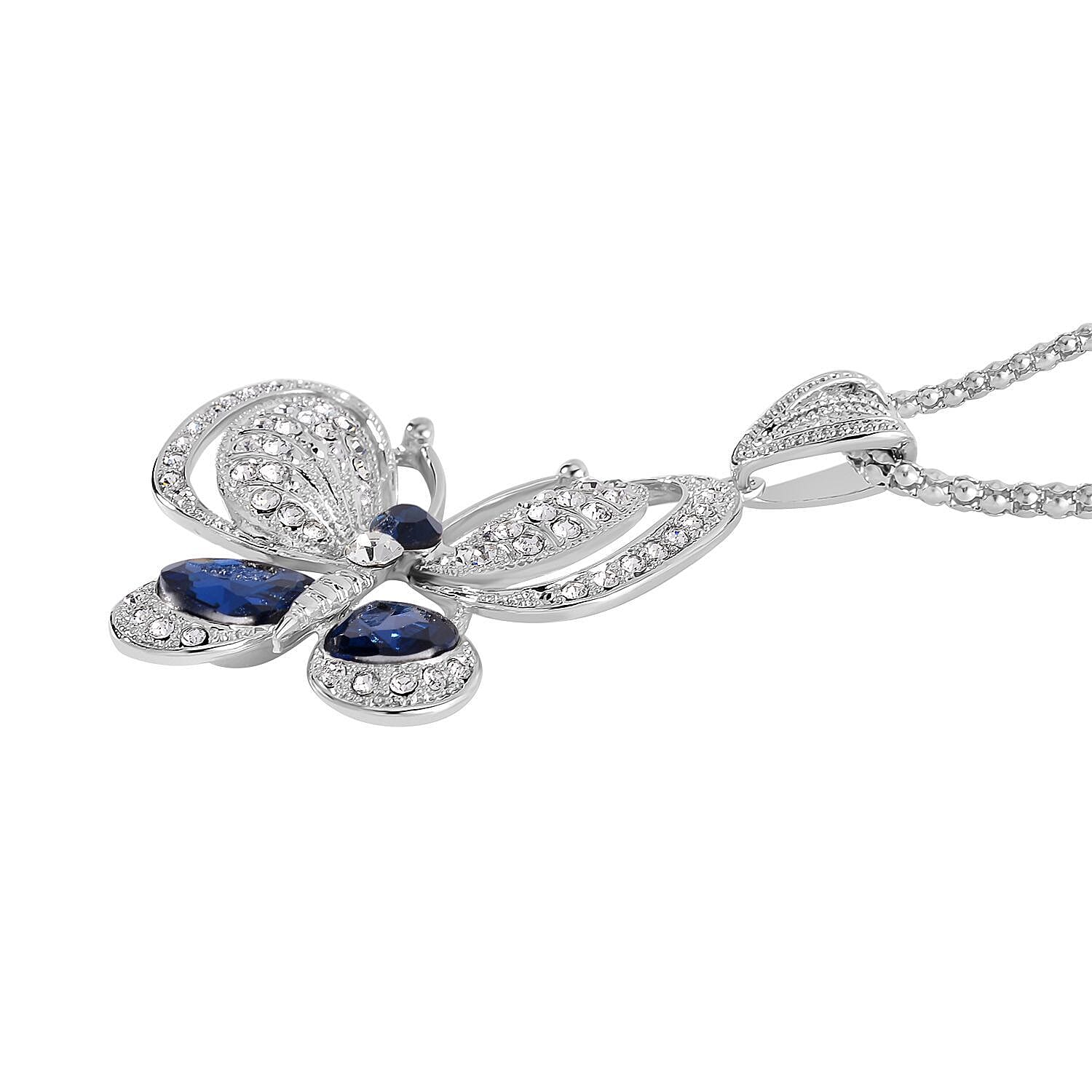  Blue Crystal , White Crystal Necklace (Size - 28) 0.02 ct 0.020 Ct.