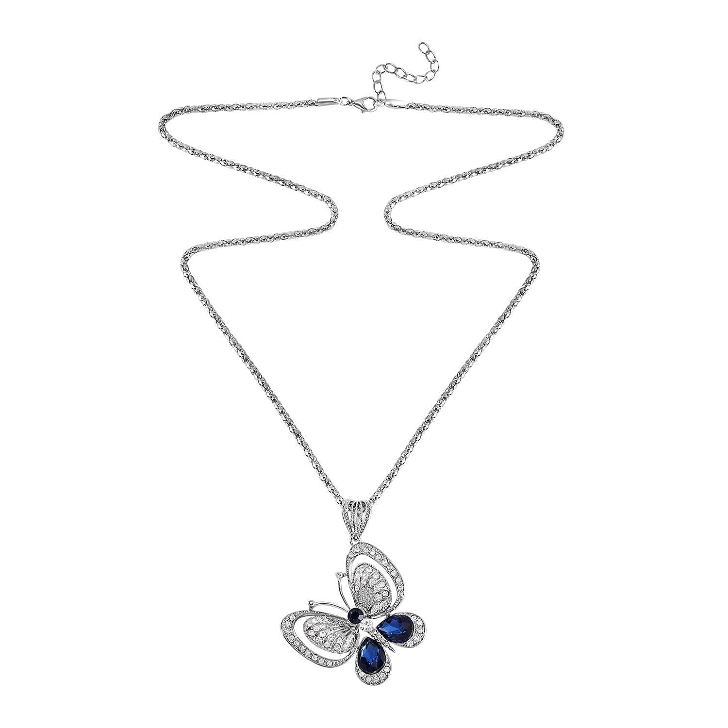  Blue Crystal , White Crystal Necklace (Size - 28) 0.02 ct 0.020 Ct.
