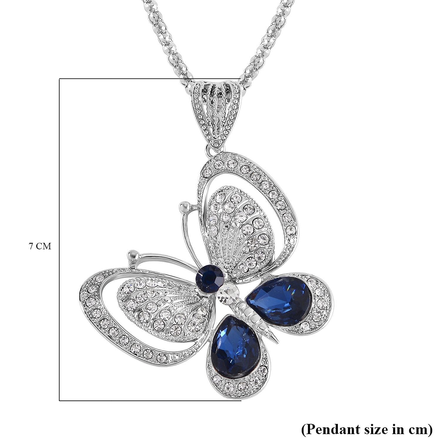  Blue Crystal , White Crystal Necklace (Size - 28) 0.02 ct 0.020 Ct.