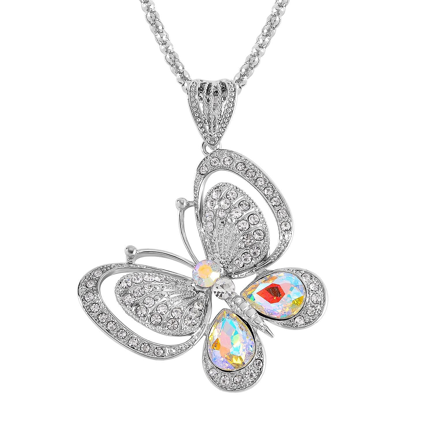 Simulated Mystic White Crystal & Austrian White Crystal Butterfly Necklace (Size - 28)