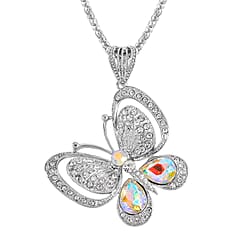 Simulated Mystic White Crystal & Austrian White Crystal Butterfly Necklace (Size - 28)