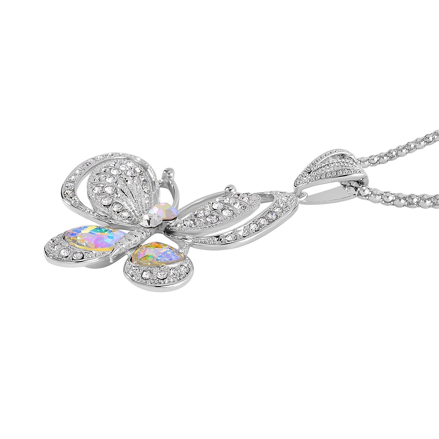 Simulated Mystic White Crystal & Austrian White Crystal Butterfly Necklace (Size - 28)