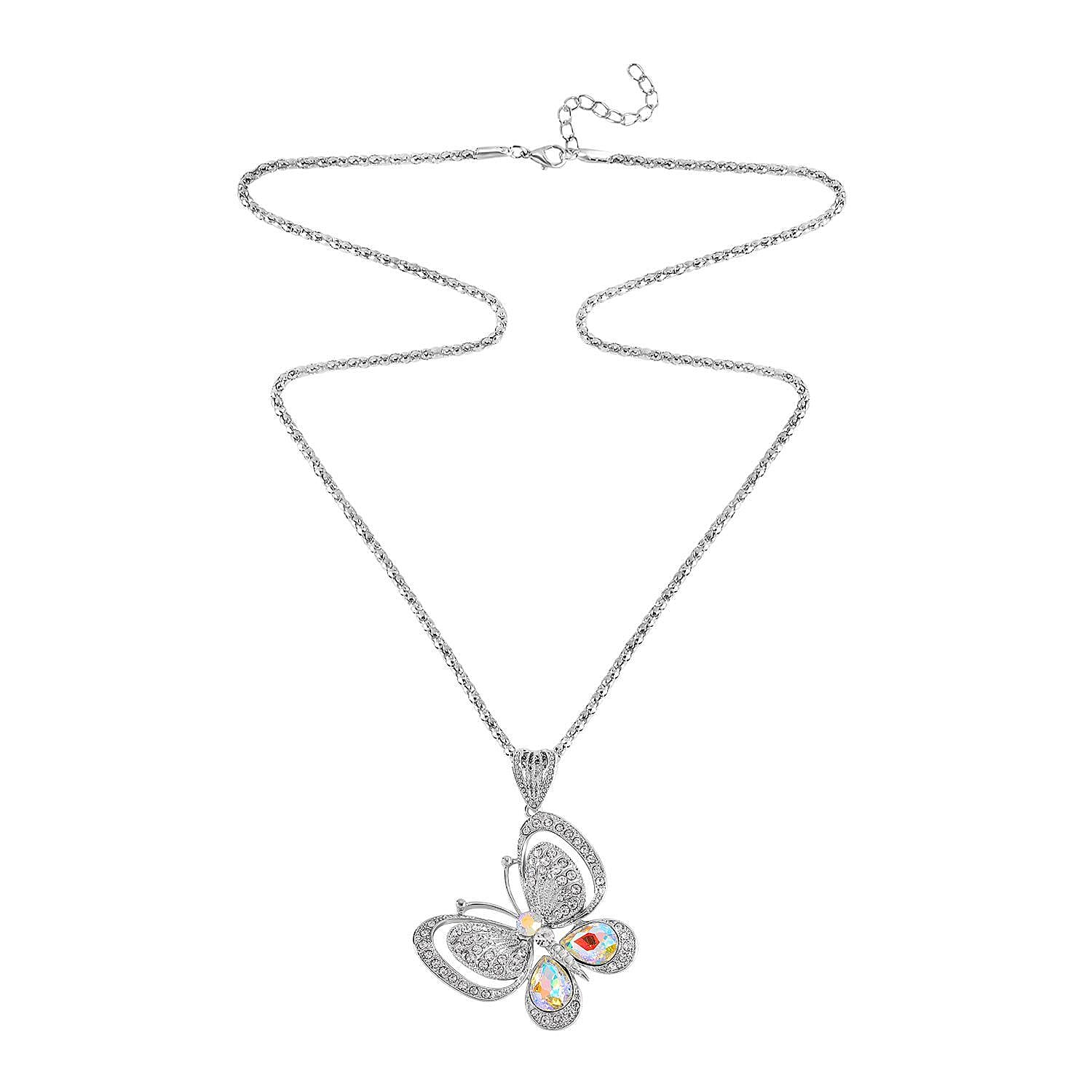 Simulated Mystic White Crystal & Austrian White Crystal Butterfly Necklace (Size - 28)