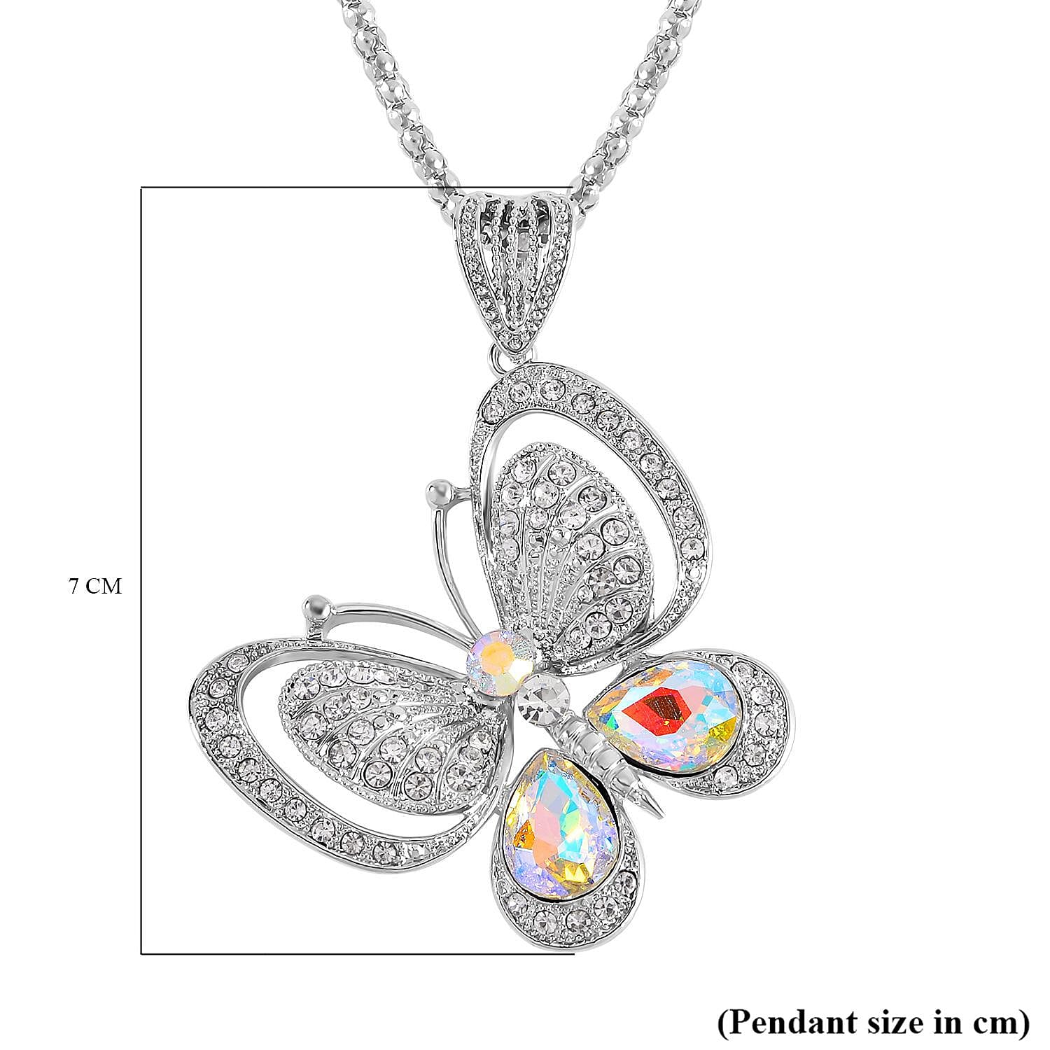 Simulated Mystic White Crystal & Austrian White Crystal Butterfly Necklace (Size - 28)