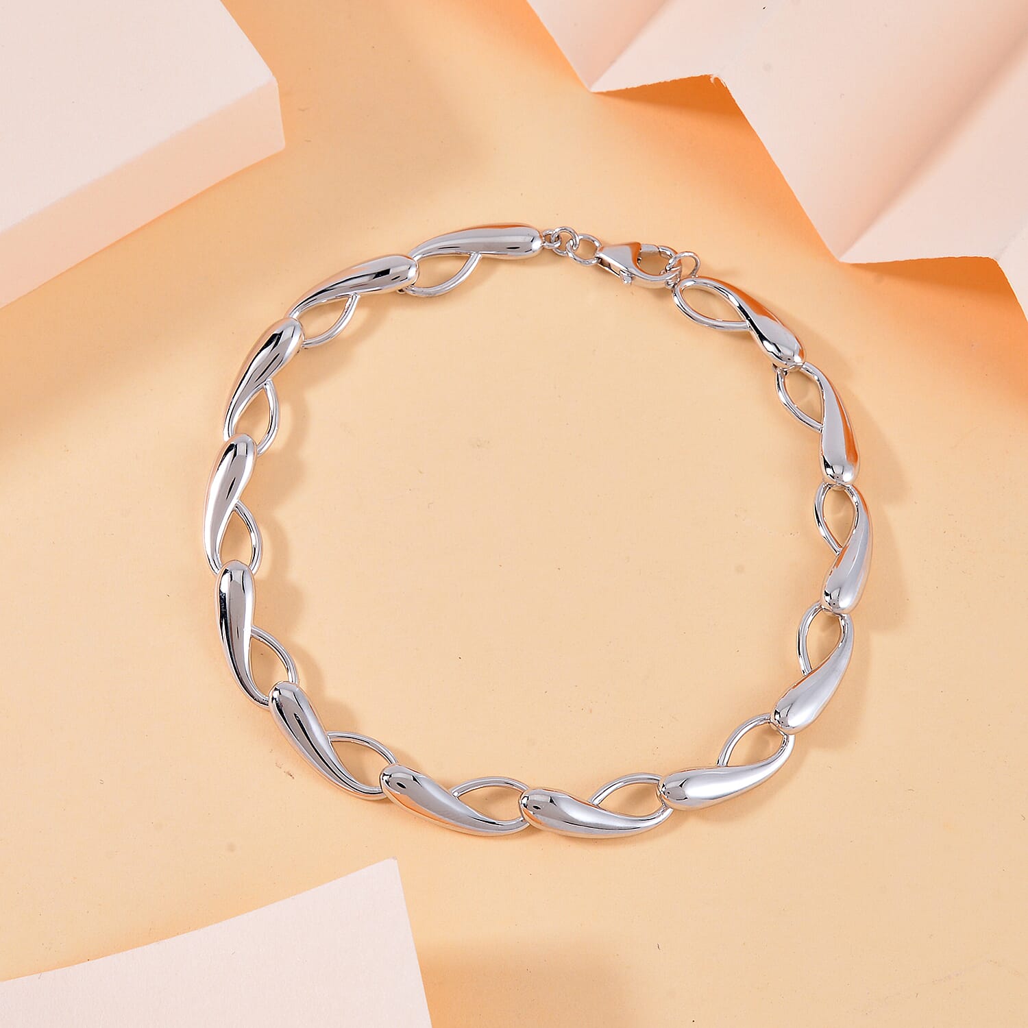 LucyQ Drip Collection - Rhodium Overlay Sterling Silver Bracelet (Size - 8)