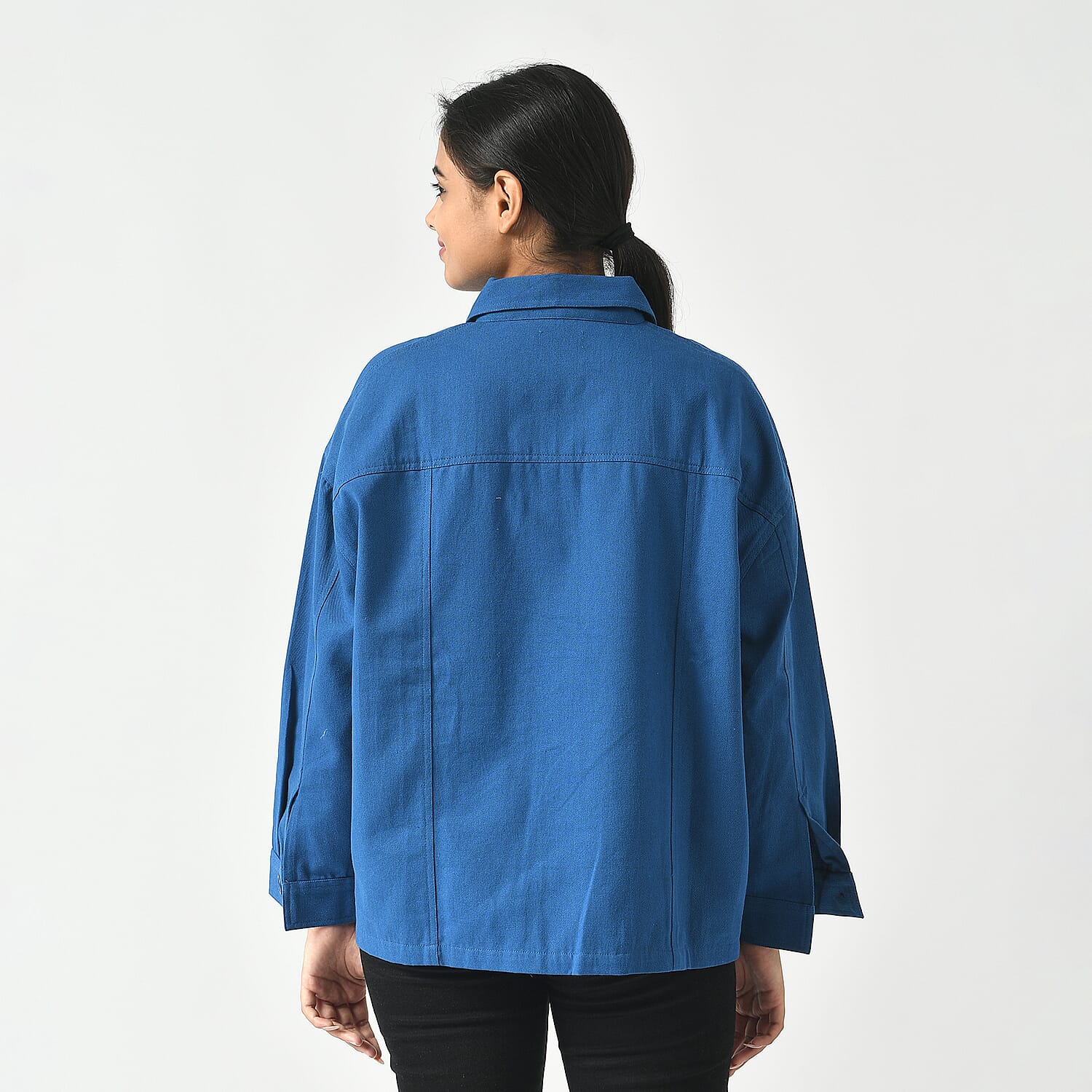 La Marey 100% Cotton Solid Jacket (Size S) - Blue